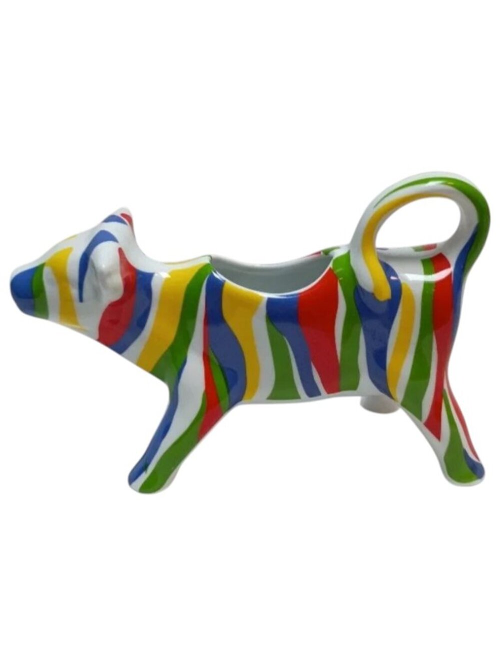 La Vie Striped Folk-Art Cow Creamer – Vibrant Kitchen Décor